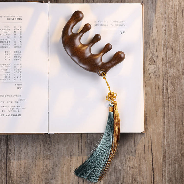 Pettine da massaggio semplice con nappa lenitiva in legno di sandalo verde