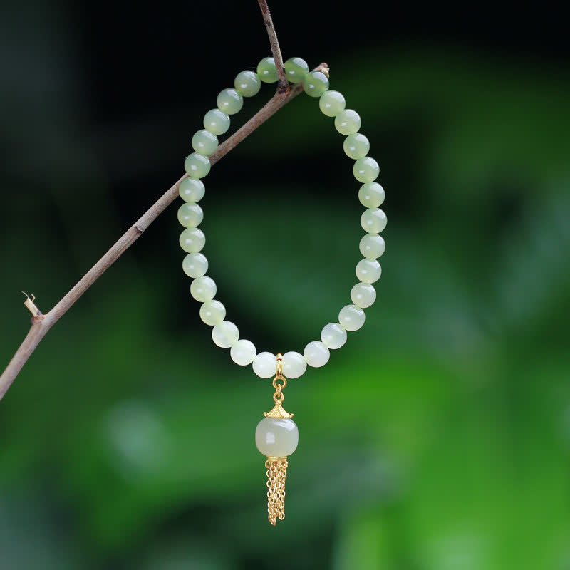 Braccialetto con ciondolo di ricchezza in perline di giada Hetian in argento sterling 925