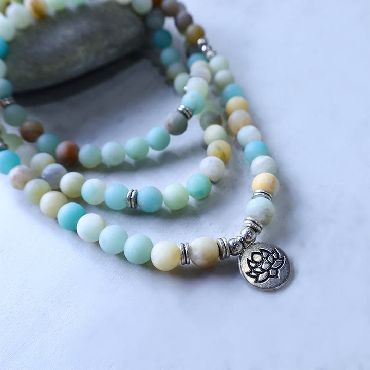 Buddha Stones Pietra Amazzonite Tibetana Benedizione Loto Mala
