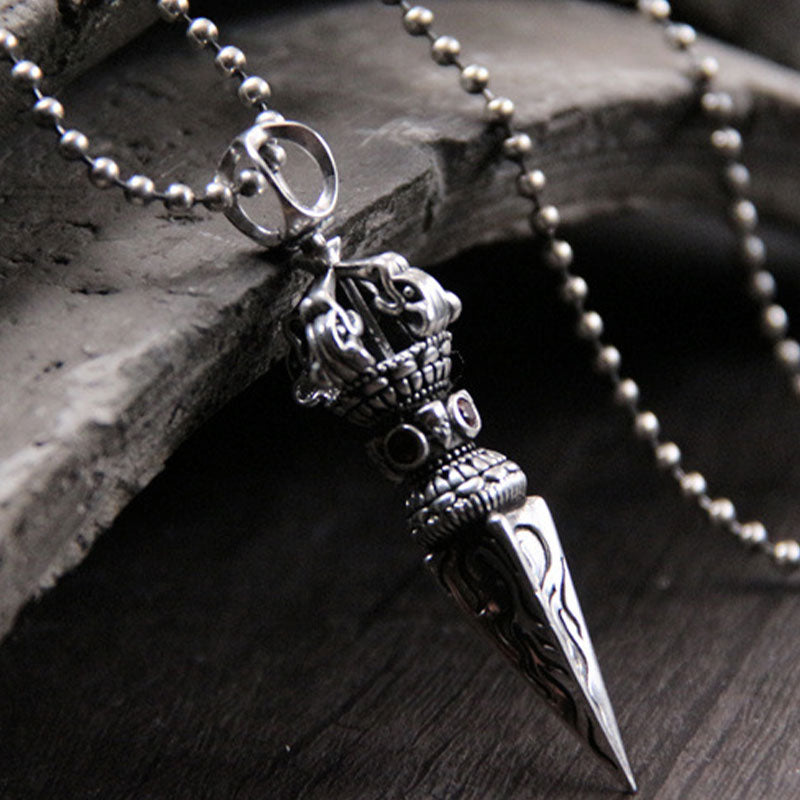 Collana con ciondolo di potere spirituale Vajra in argento sterling 925 Buddha Stones