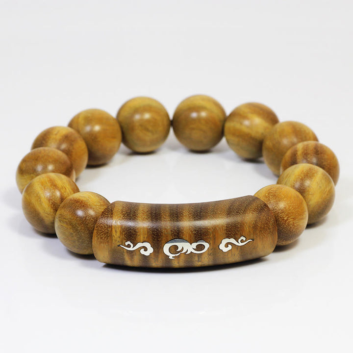 Bracciale Buddha Stones 999 Sterling Silver Sandalo Verde Om Mani Padme Hum Drago Fenice Dharmachakra Intarsiato Pace