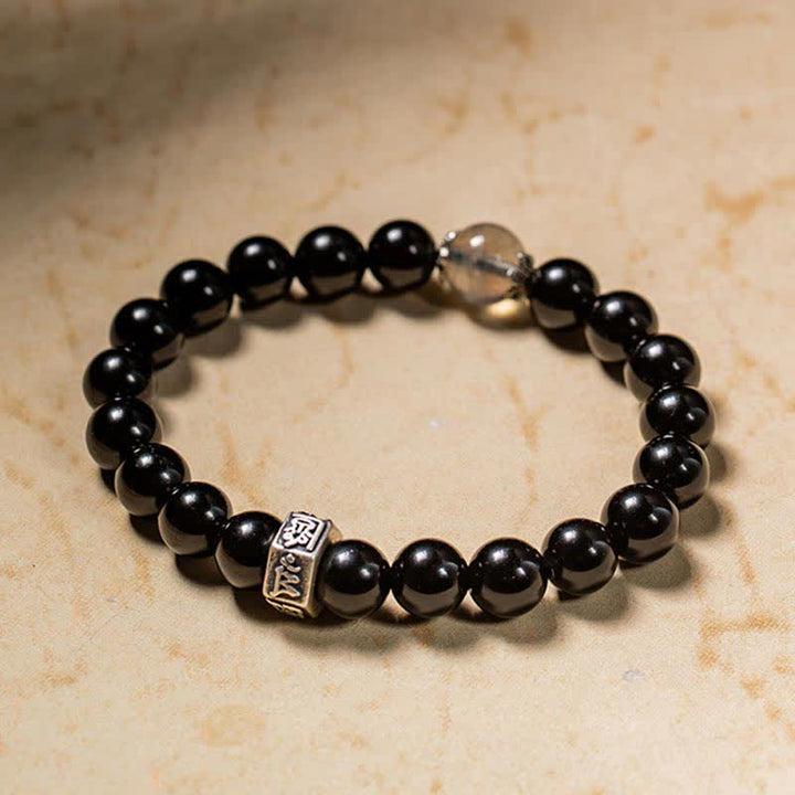 Braccialetto cinese zodiaco natale Buddha 925 argento sterling ossidiana nera pietra di luna forza