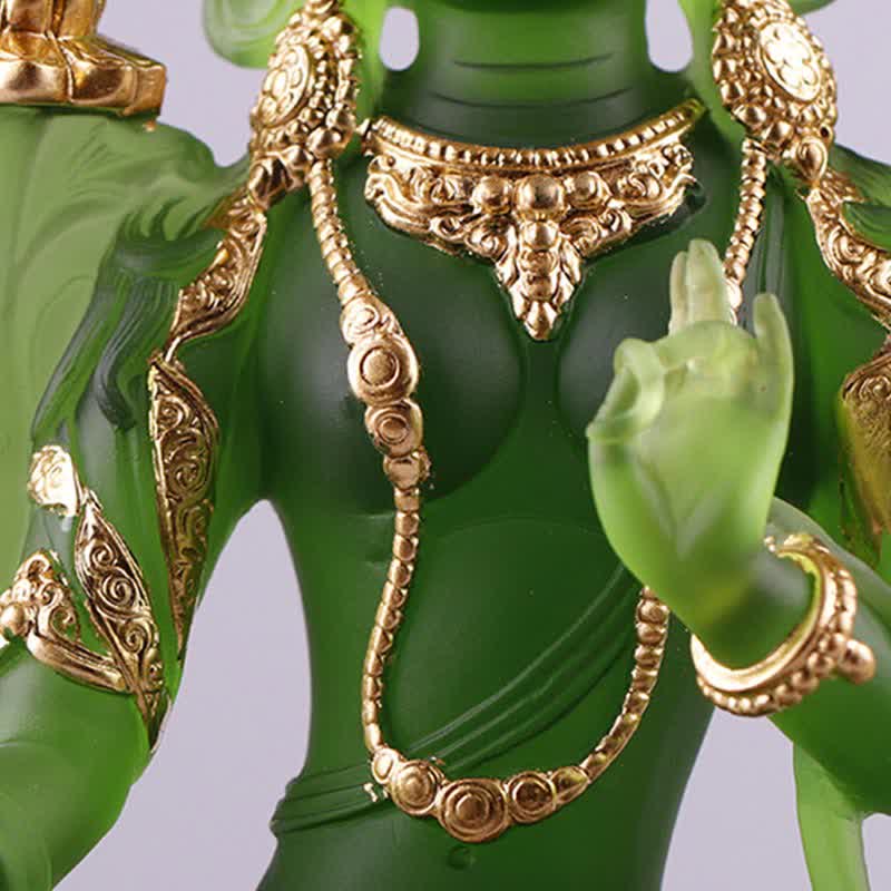Buddha Stones Bodhisattva Tara Verde Fatto a Mano Liuli Cristallo Arte Pezzo Protezione Casa Ufficio Statua Decorazione
