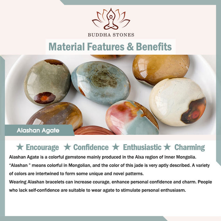 Braccialetto di incoraggiamento in agata naturale di Alashan Buddha Stones