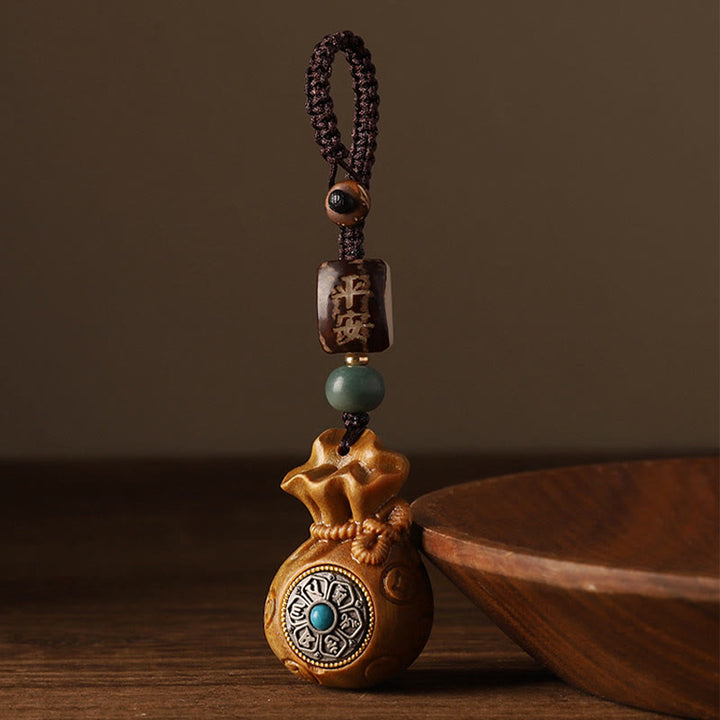 Buddha Stones Piccola foglia Sandalo rosso Sandalo verde Sacchetto di soldi Om Mani Padme Hum Protezione girevole Decorazione appesa