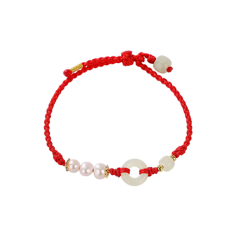 Bracciale Buddha Stones 925 Sterling Silver placcato oro Hetian Jade Peace Buckle Pearl Luck