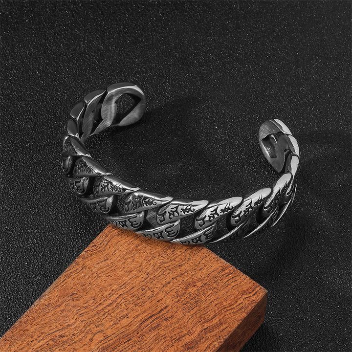 Buddha Stones Tibetano Om Mani Padme Hum Mantra Titanio Acciaio Pace Cuf Bracciale Bangle