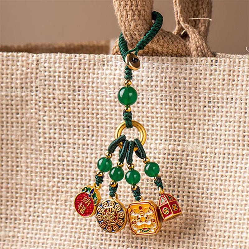 Buddha Stones Niente di cui essere superstiziosi Leone danzante Rame Ricchezza Portachiavi