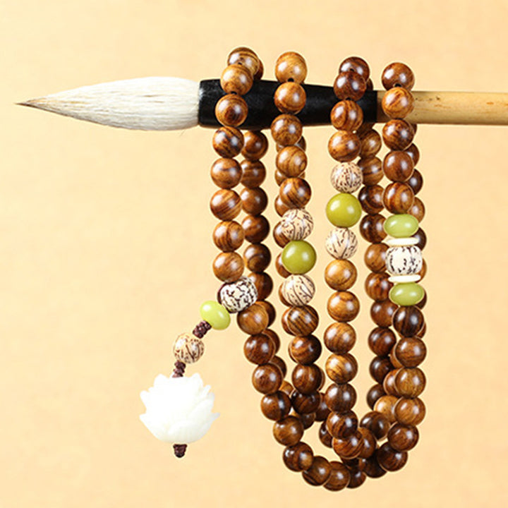 Collana Braccialetto Protezione Calma Mala Loto Palissandro Tibetano Buddha Stones