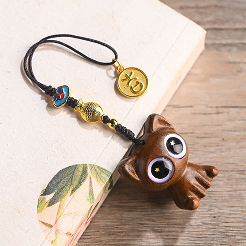 Buddha Stones Sandalo verde Gatto fortunato Pesce Koi Cura Portachiavi Telefono Appeso Decorazione - image 4