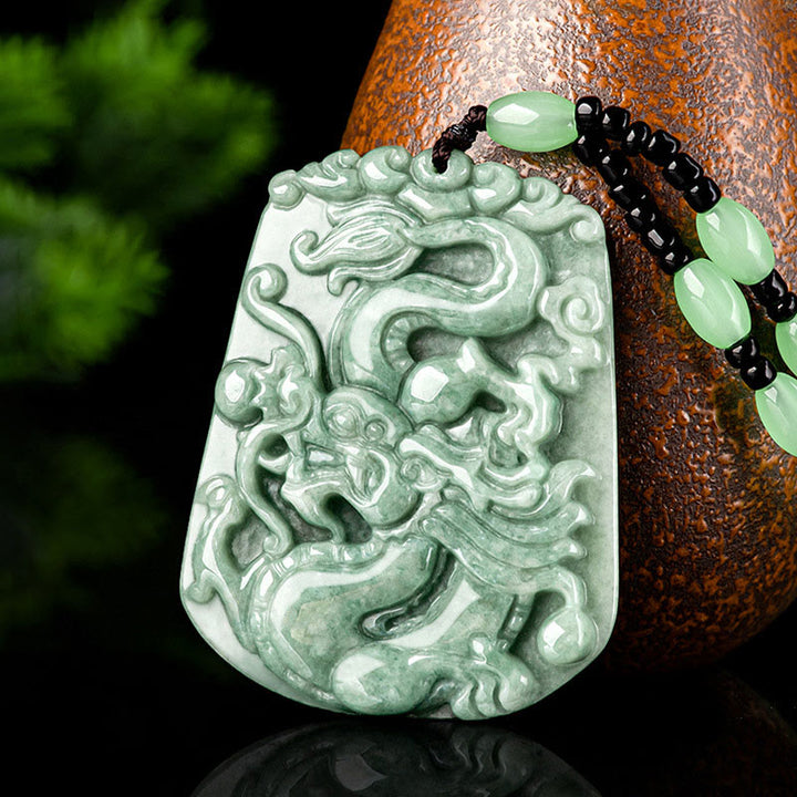 Buddha Stones Anno del Drago Zodiaco Cinese Drago che vola in Giada Protezione Perlina Catena Collana Pendente