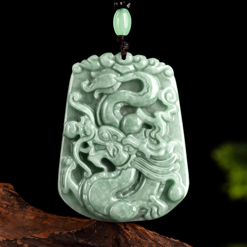 Buddha Stones Anno del Drago Zodiaco Cinese Drago che vola in Giada Protezione Perlina Catena Collana Pendente