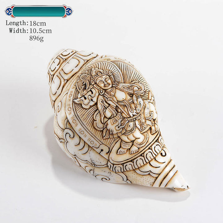 Decorazione di ricchezza di conchiglia di conchiglia di Avalokitesvara Buddha tibetano inciso a mano Shankha - Re del tesoro 18*10,5 cm - image 25