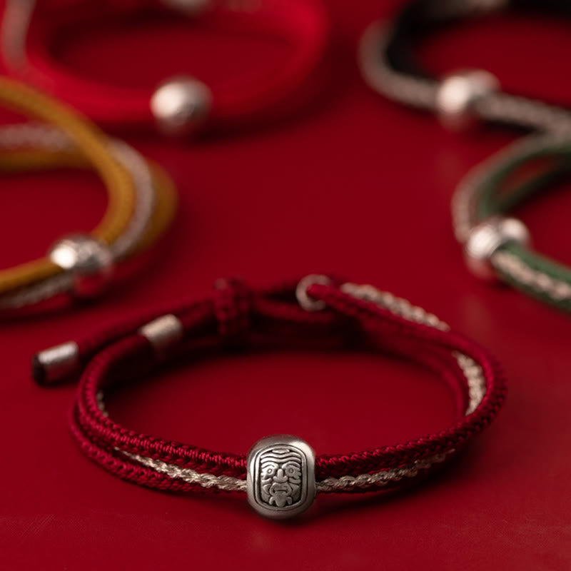 Braccialetto in corda con Buddha Stones in argento sterling 925 tibetano Zakiram, dea della ricchezza e della fortuna