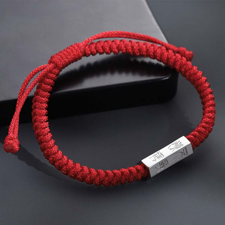 Braccialetto di corda di benedizione con incisione di lettere in argento sterling 925 Buddha Stones