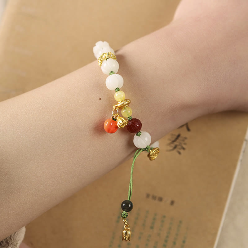 Buddha Stones Braccialetto di armonia della pace con perline di zucca di loto di semi di Bodhi naturali