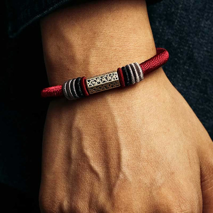 Bracciale Buddha Stones 925 Sterling Silver Om Mani Padme Hum Peace Red String - image 4