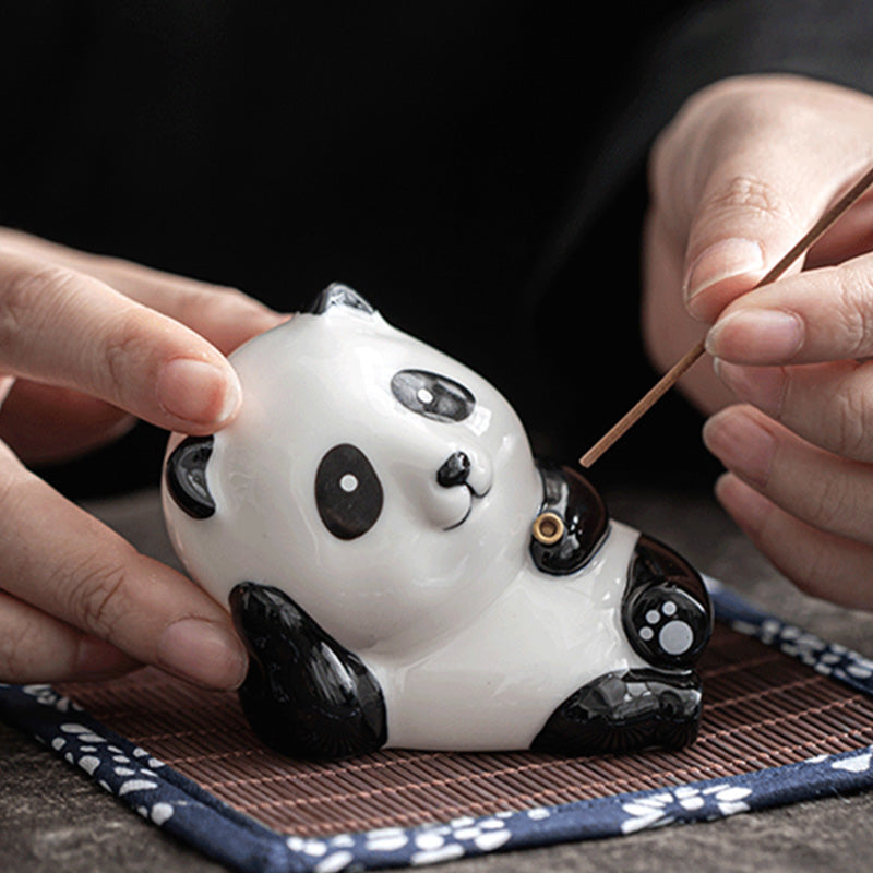 Decorazione per bruciatore di incenso in ceramica con gatto e panda, per benedizione