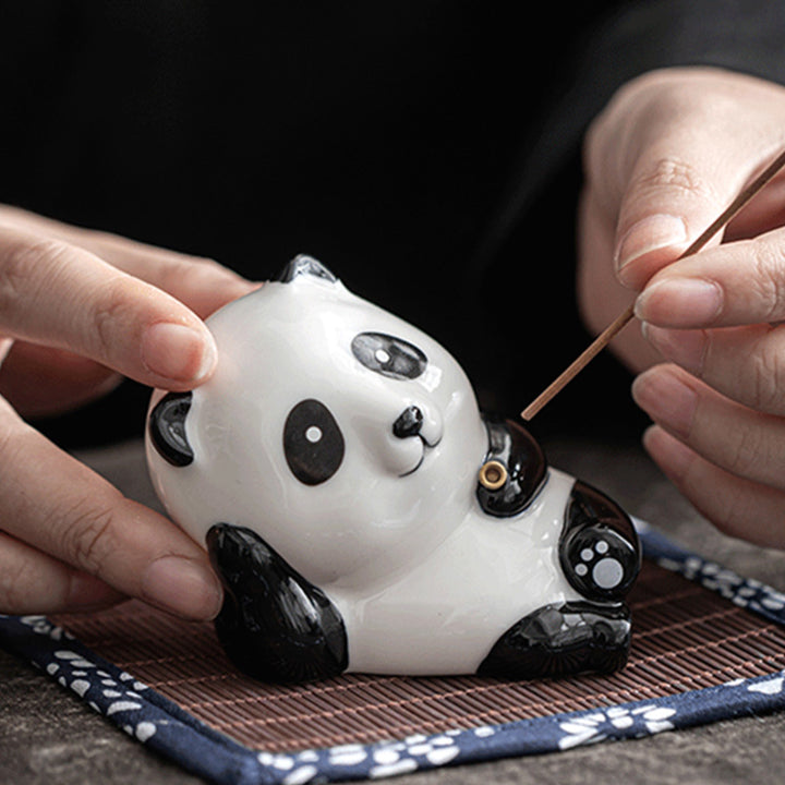 Decorazione per bruciatore di incenso in ceramica con gatto e panda, per benedizione