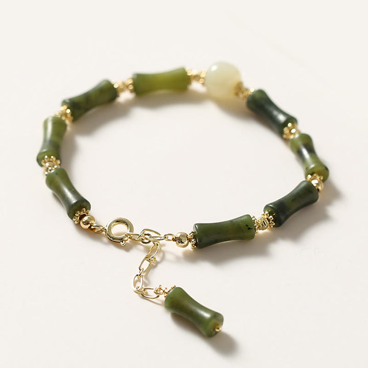 Braccialetto a catena con perline di vetro e bambù, fortuna e forza , Buddha Stones