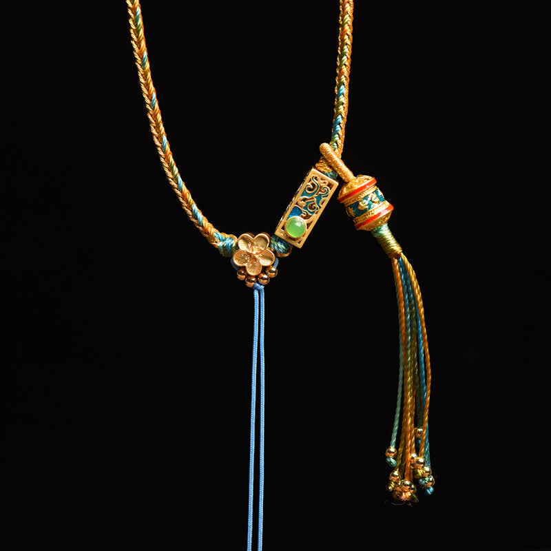 Collana con ciondolo in rame colorato con Buddha Stones e corda di ricchezza