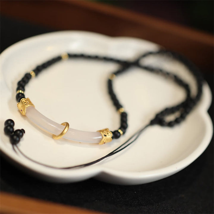 Collana con ciondolo in perline di protezione in onice nero e calcedonio in argento sterling 925