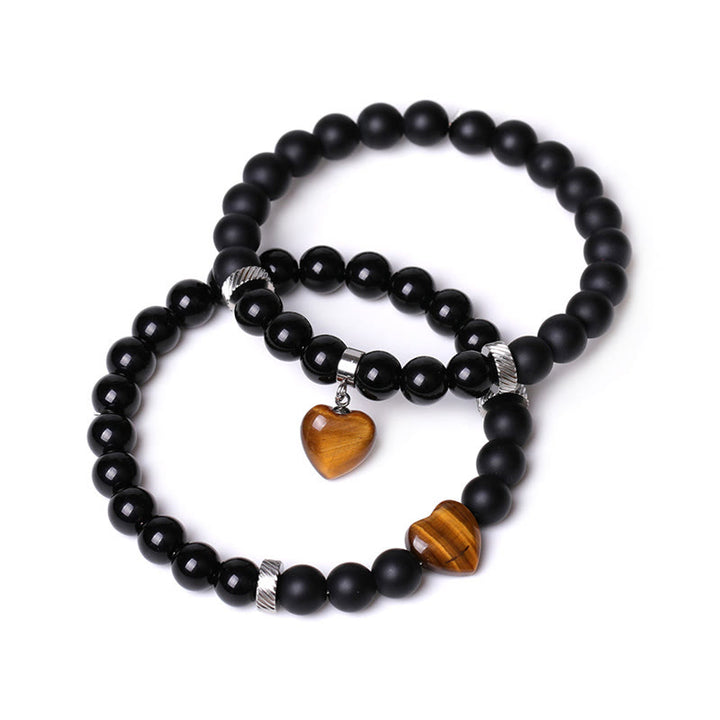 Buddha Stones 2 pezzi onice nero pietra di cristallo amore cuore protezione supporto coppia braccialetto