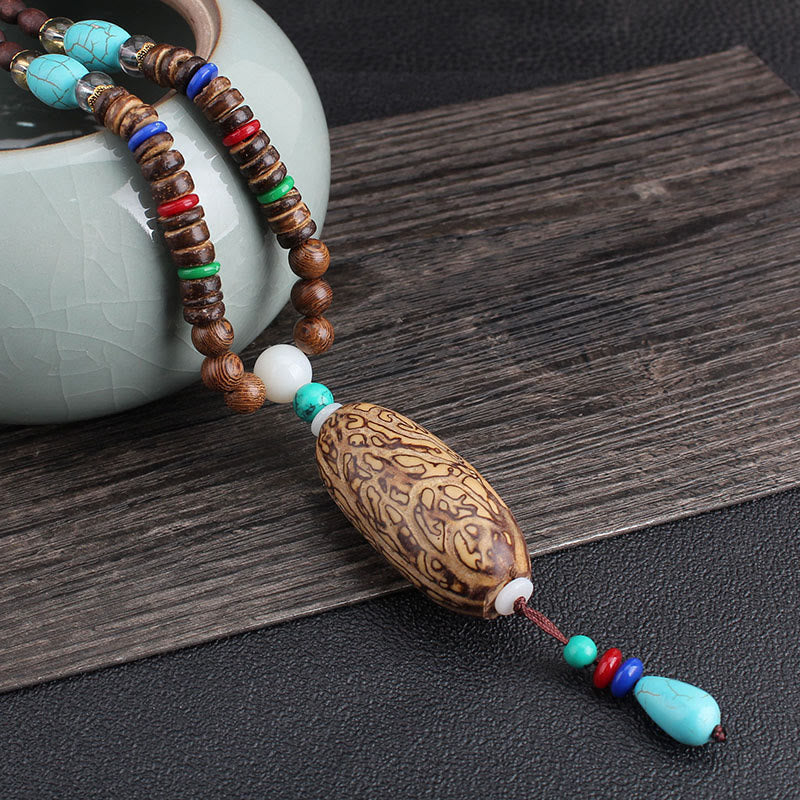 Buddha Stones Tibetano Legno Wenge Bodhi Seme Agata Equilibrio Pace Collana Pendente