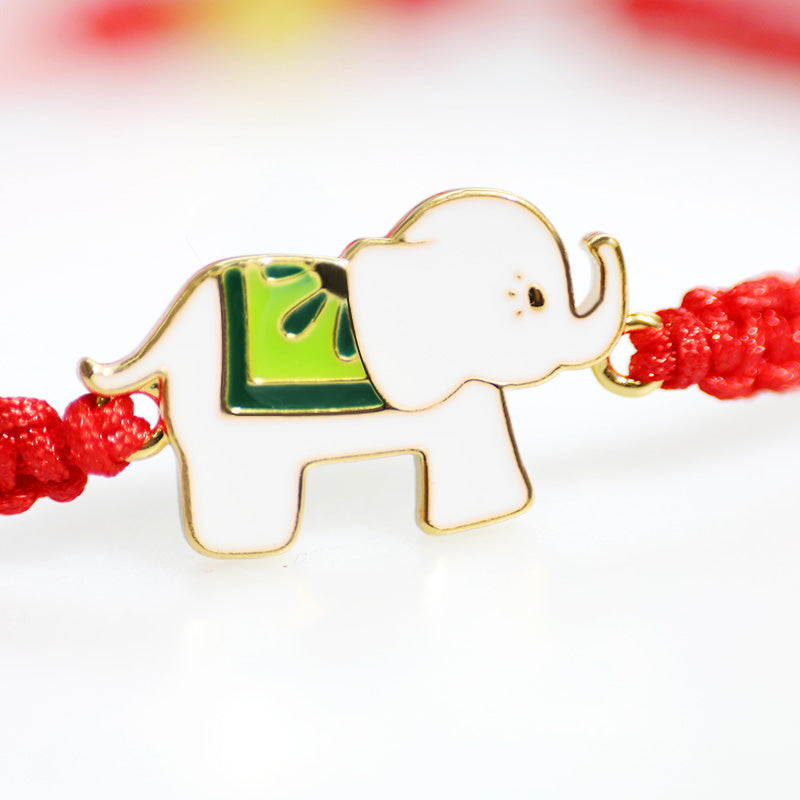 Braccialetto con cordino rosso elefante portafortuna in argento sterling 925 fatto a mano in tibetano Buddha Stones