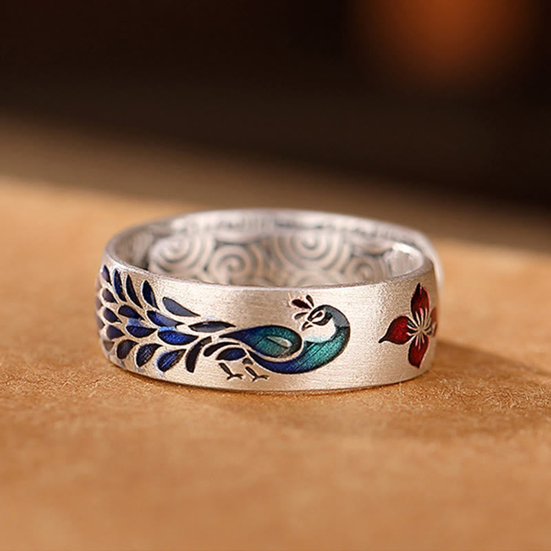 Anello con ciondolo a forma di fiore di loto inciso in argento sterling 999 con Buddha Stones e nuvole di buon auspicio