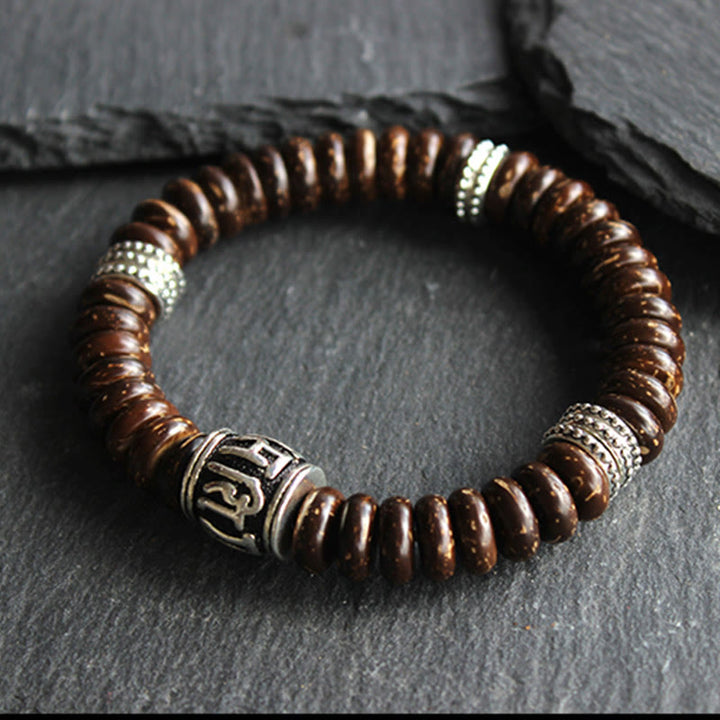 Braccialetto positivo Buddha Stones Natural Tibetan Coconut Shell Om Mani Padme Hum