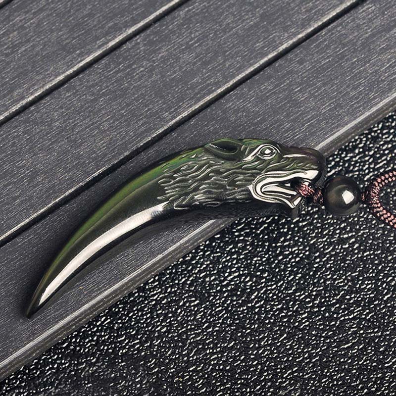 Buddha Stones Collana con ciondolo in ossidiana nera naturale, ossidiana di ghiaccio, ossidiana arcobaleno con motivo a dente di lupo e forza. - image 14