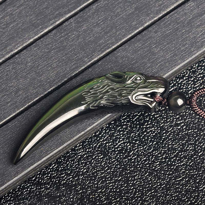 Buddha Stones Collana con ciondolo in ossidiana nera naturale, ossidiana di ghiaccio, ossidiana arcobaleno con motivo a dente di lupo e forza. - image 14