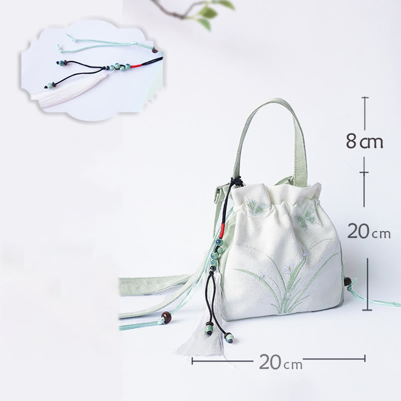 Borsa a tracolla in tela con fiori ricamati a mano con Buddha Stones - image 19