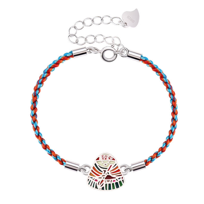 Braccialetto artigianale multicolore con motivo Zongzi in argento sterling 925 Buddha Stones
