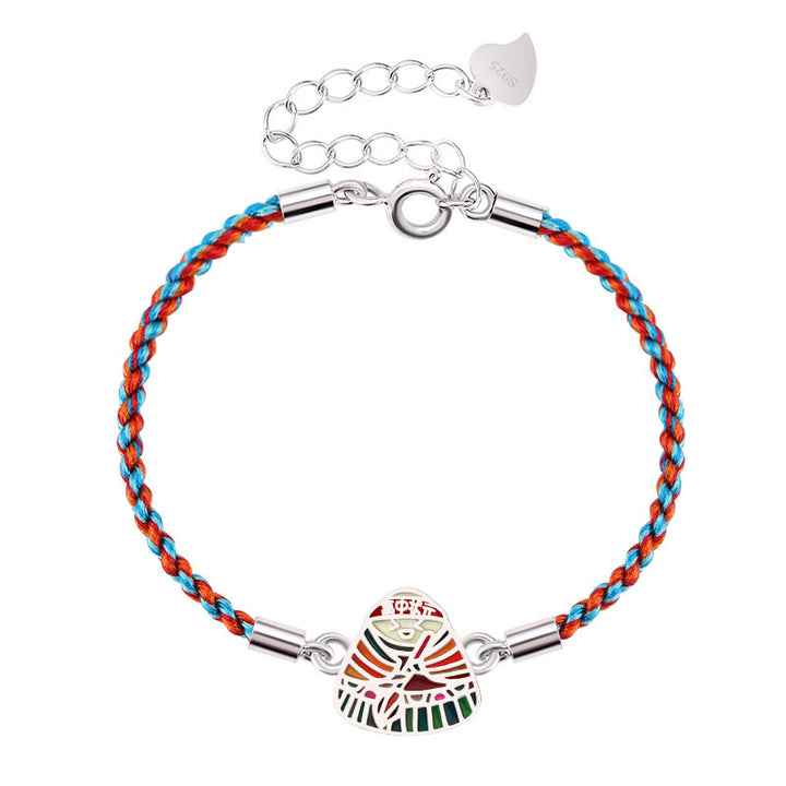 Braccialetto artigianale multicolore con motivo Zongzi in argento sterling 925 Buddha Stones