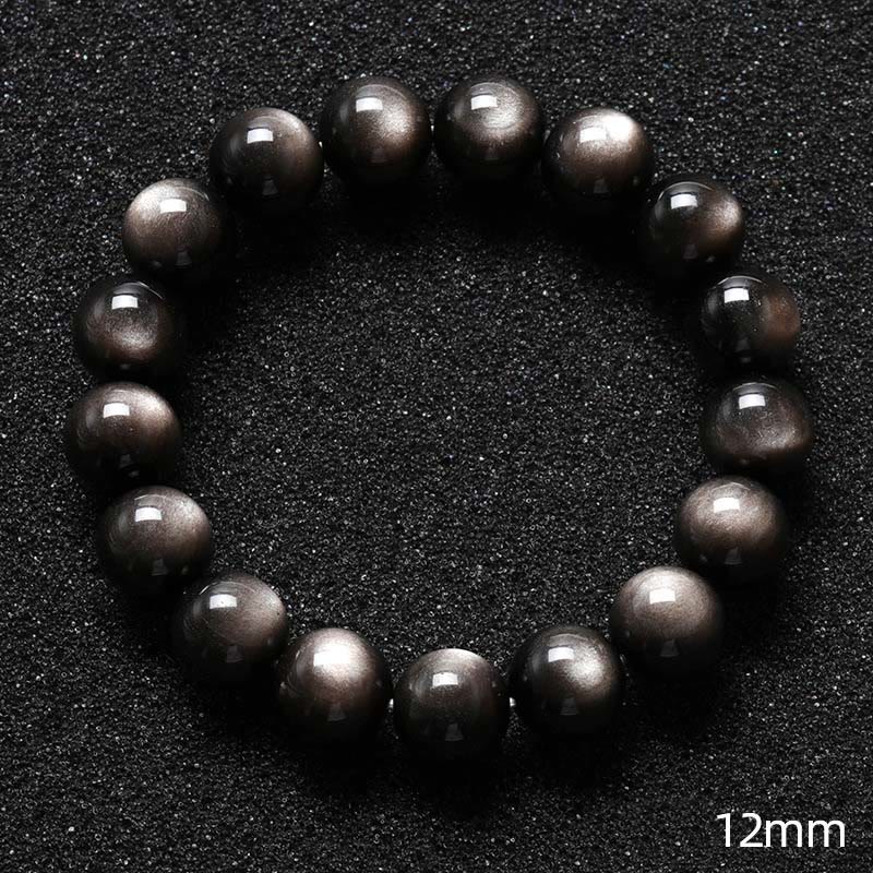 Braccialetto di protezione lenitiva in ossidiana lucida d'argento naturale Buddha Stones