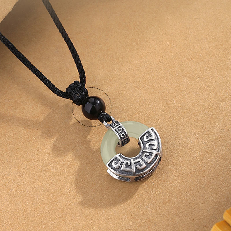 Collana con ciondolo Buddha Stones in argento sterling 925, giada naturale di Hetian, fibbia della pace e prosperità
