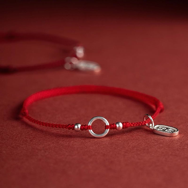 Braccialetto in corda rossa con fibbia in argento sterling 925 Buddha Stones Lucky Fortune Peace Joy Lotus Peace