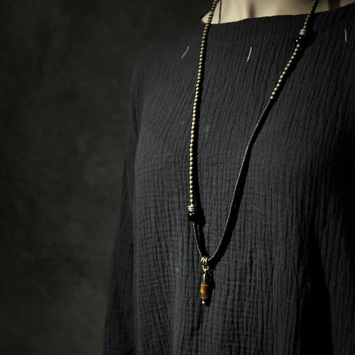 Buddha Stones Legno di ebano Perline Dzi Rame Pace Coppia Bracciale Collana Pendente