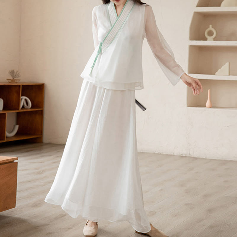Buddha Stones Retro Preghiera Zen Meditazione Spirituale Pratica Chiffon Abbigliamento Donna Set