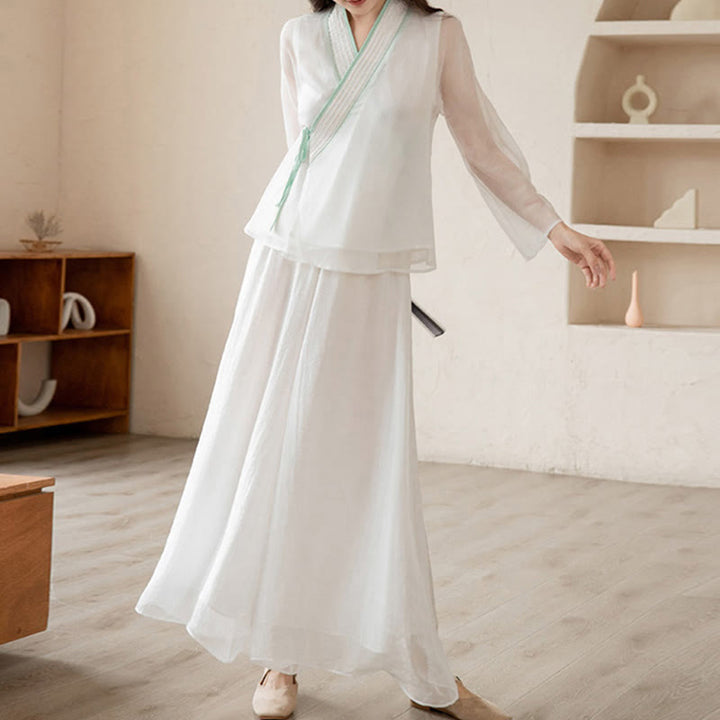 Buddha Stones Retro Preghiera Zen Meditazione Spirituale Pratica Chiffon Abbigliamento Donna Set