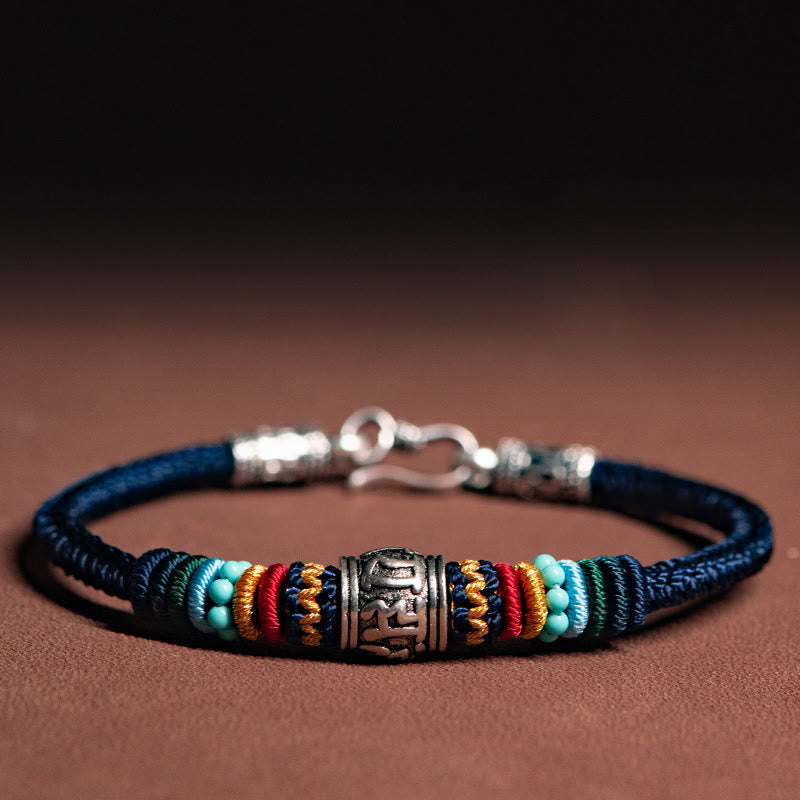Bracciale intrecciato in argento sterling 925 fatto a mano con Buddha Stones, tibetano Om Mani Padme Hum, purezza