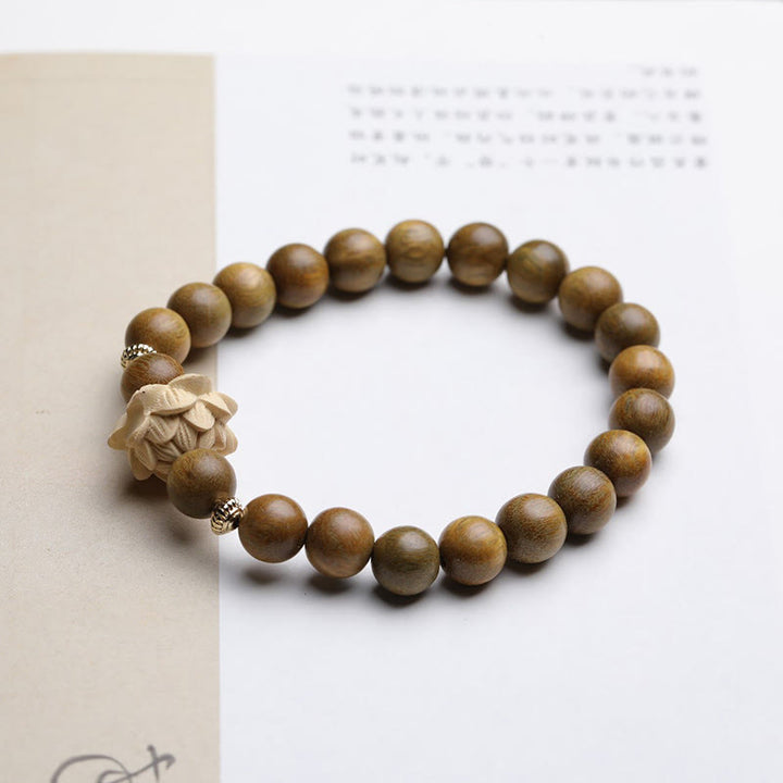 Braccialetto rilassante Buddha Stones Sandalo verde Bosso Loto