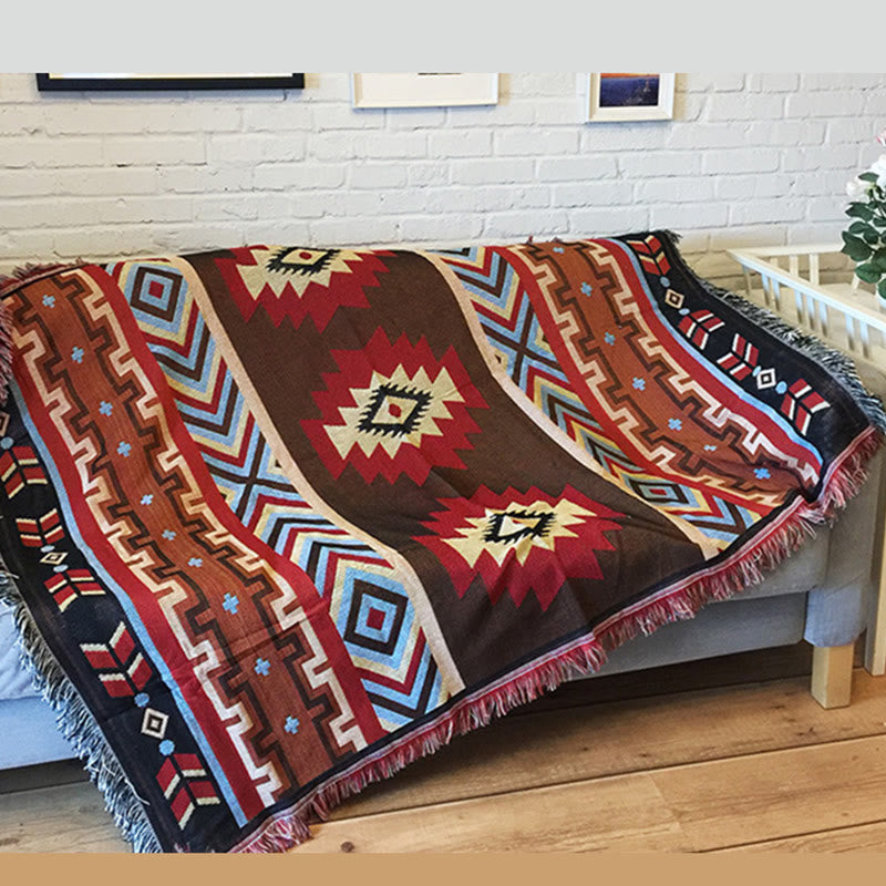 Coperta artigianale tinta a mano con motivo geometrico tibetano Buddha Stones
