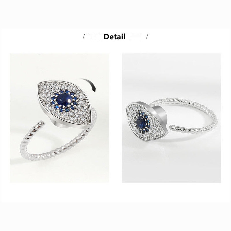 Anello girevole in argento sterling 925 con protezione contro il malocchio e benedizione