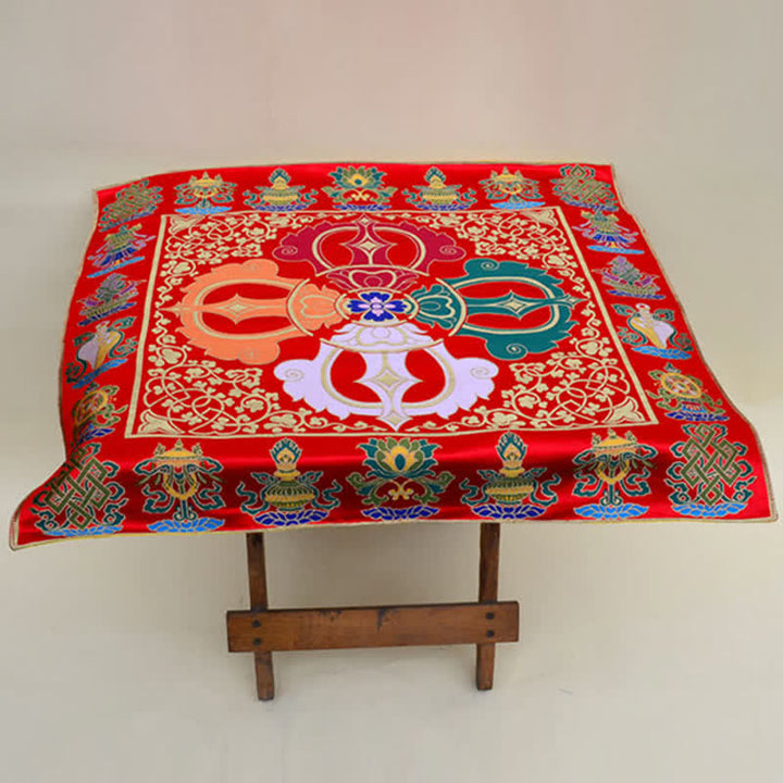 Tappetino da altare con preghiera a nodo infinito, meditazione curativa, 8 simboli di buon auspicio, runner da tavolo