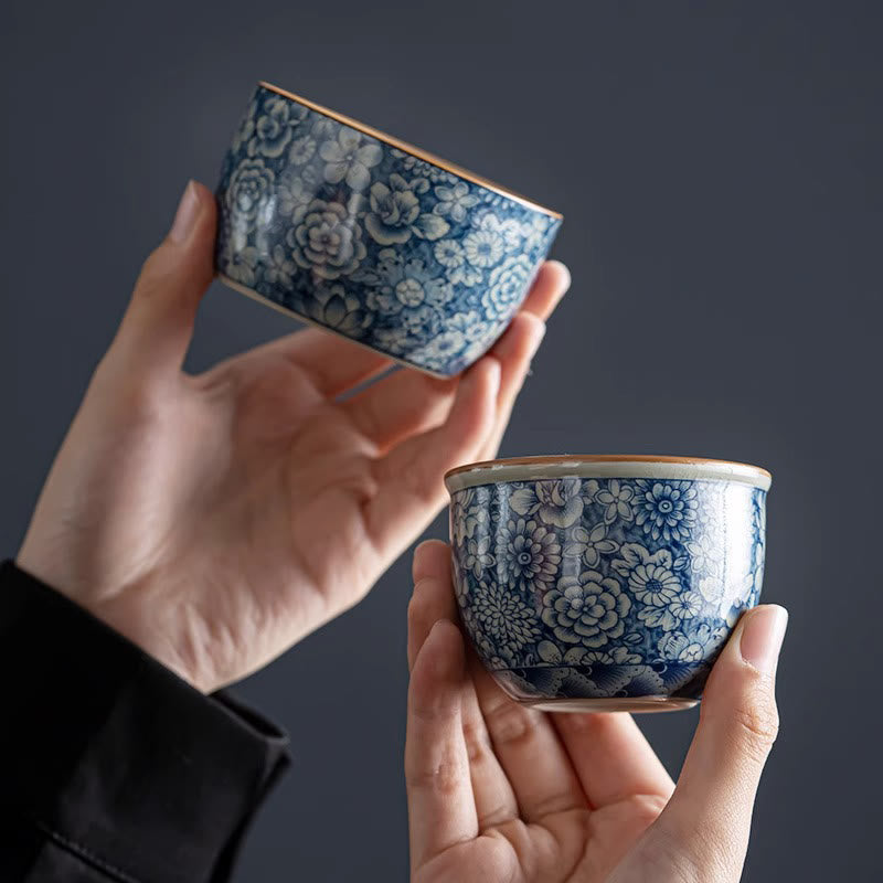 Buddha Stones, loto blu, fiore di pesco, crisantemo, design, tazza da tè in ceramica, tazze da tè Kung Fu