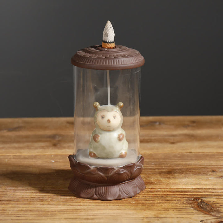 Meditazione Wukong Monkey King Argilla Viola Parabrezza Loto Fontana di Fumo a Riflusso Bruciatore di Incenso Decorazione