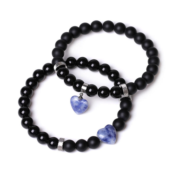 Buddha Stones 2 pezzi onice nero pietra di cristallo amore cuore protezione supporto coppia braccialetto